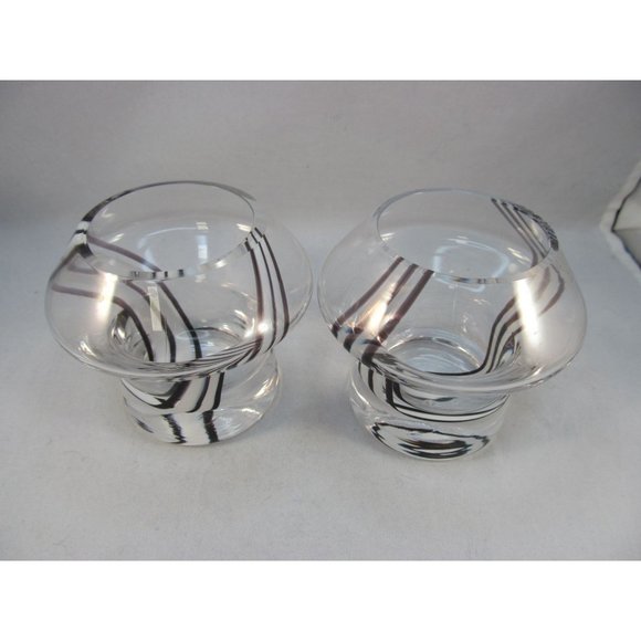 Caithness Black and White Striped Glass Tea Light Holder set of 2 - Picture 11 of 12